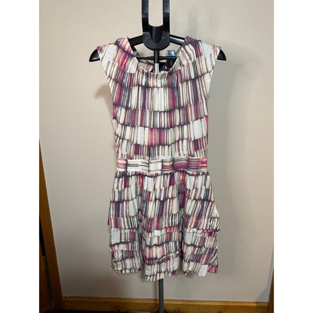 Marc by Marc Jacobs Abstract Print Tiered Ruffle Mini Dress Pink Purple Large
